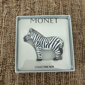 Vintage Monet Collectible Zebra Enamel Trinket Box. New In Box.